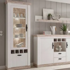 Wohnen Landhaus Wohnmöbel Set mit Sideboard Nedita in Weiß mit Pinie Shabby (vierteilig)