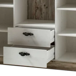 Wohnen Landhaus Wohnmöbel Set mit Sideboard Nedita in Weiß mit Pinie Shabby (vierteilig)