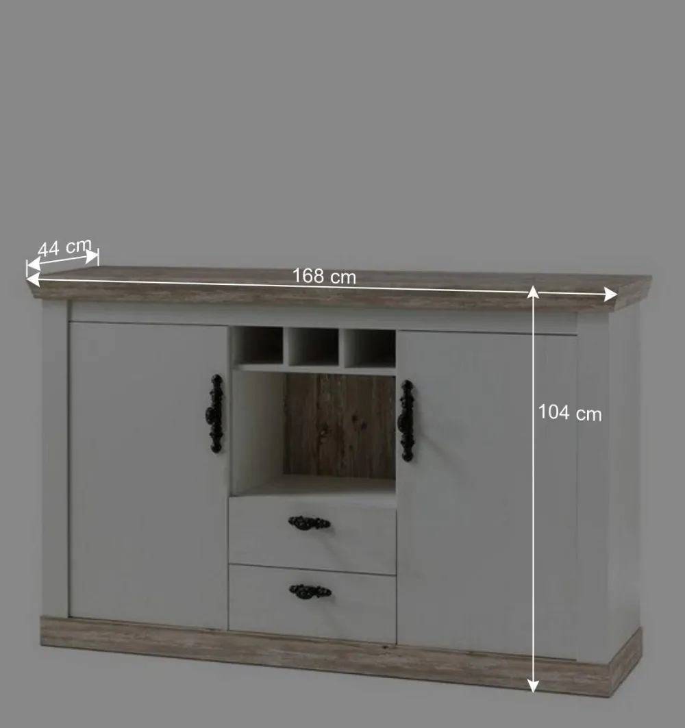 Wohnen Landhaus Wohnmöbel Set mit Sideboard Nedita in Weiß mit Pinie Shabby (vierteilig)