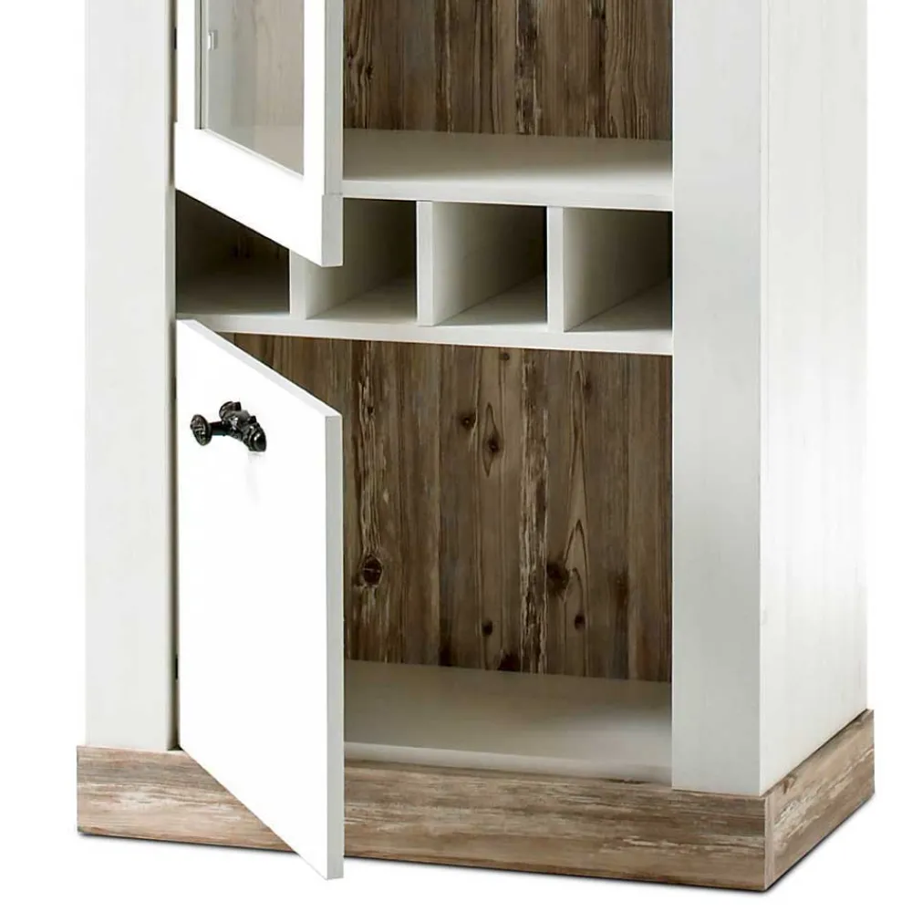Wohnen Landhaus Wohnmöbel Set mit Sideboard Nedita in Weiß mit Pinie Shabby (vierteilig)