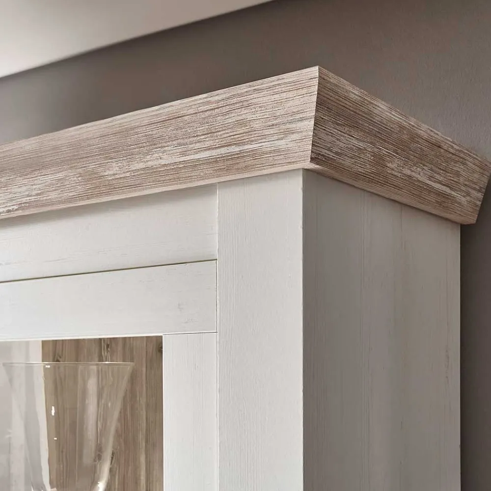 Wohnen Landhaus Wohnmöbel Set mit Sideboard Nedita in Weiß mit Pinie Shabby (vierteilig)