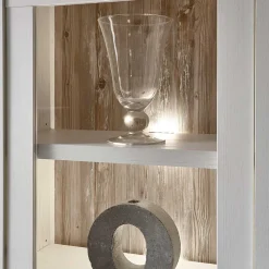 Wohnen Landhaus Wohnmöbel Set mit Sideboard Nedita in Weiß mit Pinie Shabby (vierteilig)