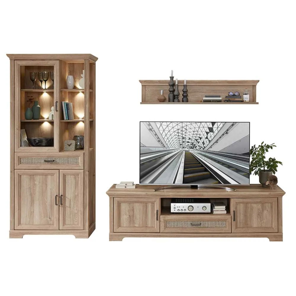 Wohnen Wohnwände|Wohnwand*Landhaus Wohnwandmöbel in Eiche NB - Barack (dreiteilig)