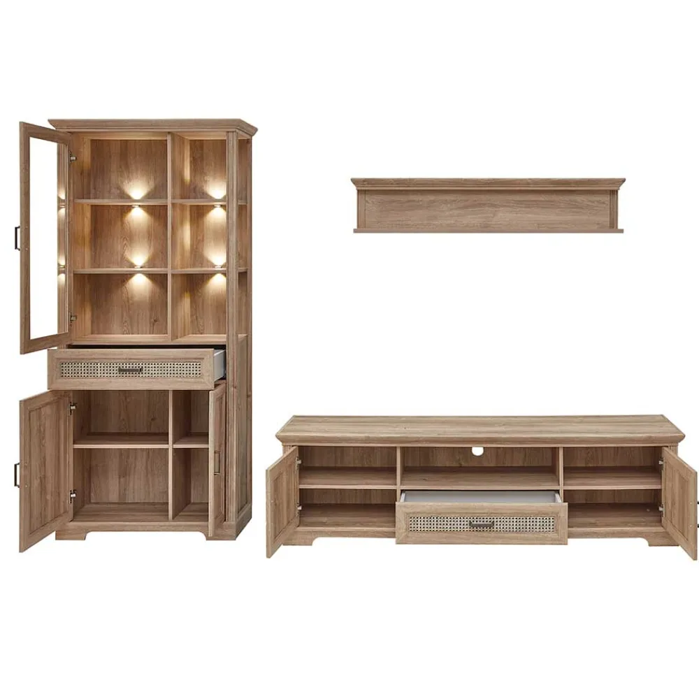 Wohnen Wohnwände|Wohnwand*Landhaus Wohnwandmöbel in Eiche NB - Barack (dreiteilig)