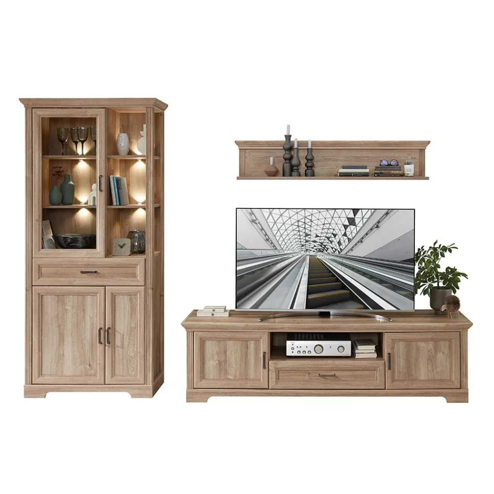 Wohnen Wohnwände|Wohnwand*Landhaus Wohnwandmöbel in Eiche NB - Barack (dreiteilig)