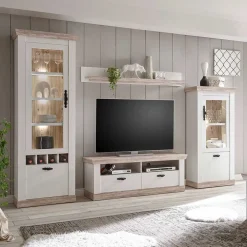 Wohnen Wohnwände|Wohnwand*Landhaus Wohnzimmer Möbel Set Nedita in Weiß & Pinie (vierteilig)