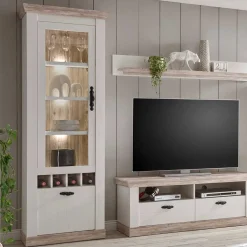 Wohnen Wohnwände|Wohnwand*Landhaus Wohnzimmer Möbel Set Nedita in Weiß & Pinie (vierteilig)