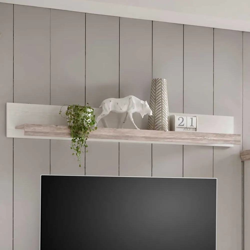 Wohnen Wohnwände|Wohnwand*Landhaus Wohnzimmer Möbel Set Nedita in Weiß & Pinie (vierteilig)