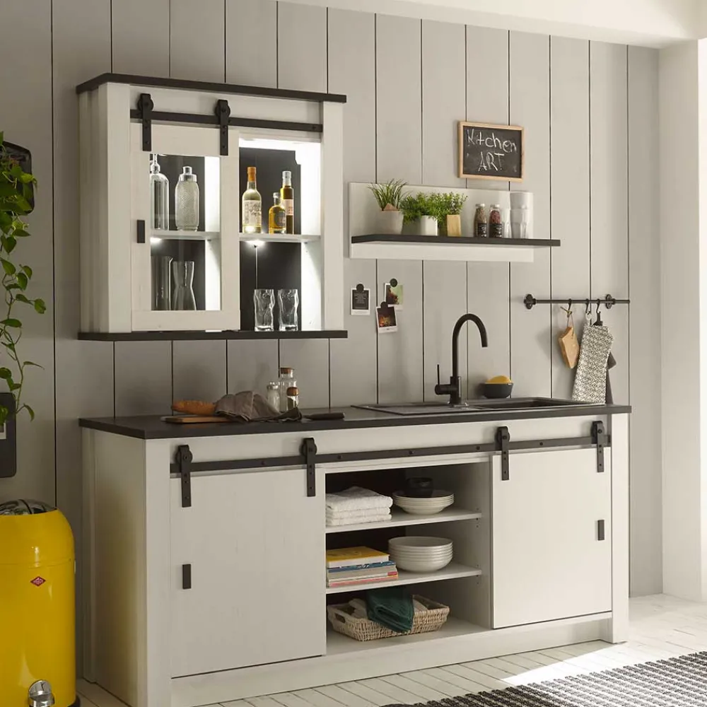 Wohnen Landhausküche Oberschrank mit Glas Schiebetür - Eture