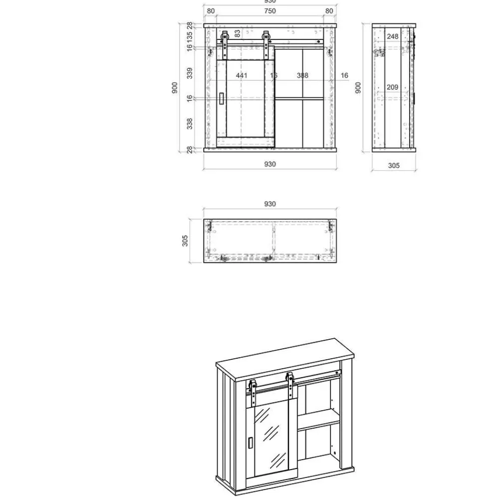 Wohnen Landhausküche Oberschrank mit Glas Schiebetür - Eture