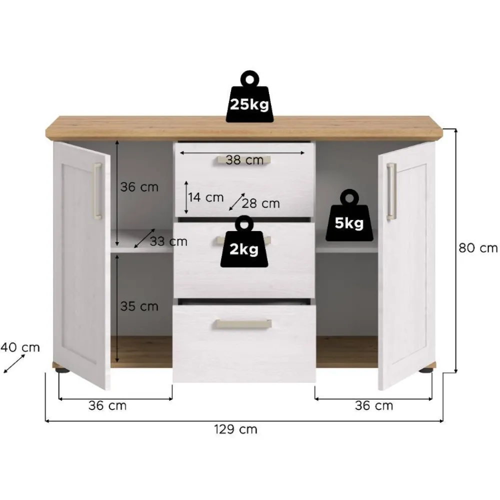 Wohnen Weiße Möbel|Landhausmöbel*Landhaus-Sideboard in Weiß - Tocella