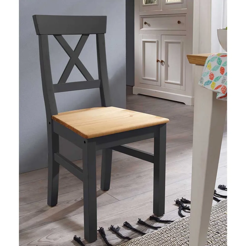 Wohnen Küchenstühle|Esszimmerstühle*Landhausstuhl aus Holz in Grau & Eichefarben - Ustricia