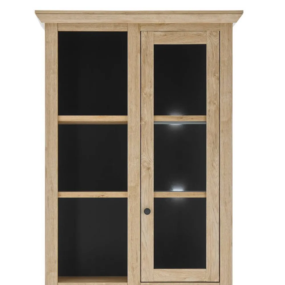 Wohnen Vitrinen|Wohnzimmer-Vitrinen*Landhaus-Vitrinenschrank in Eiche Gold - Hengas