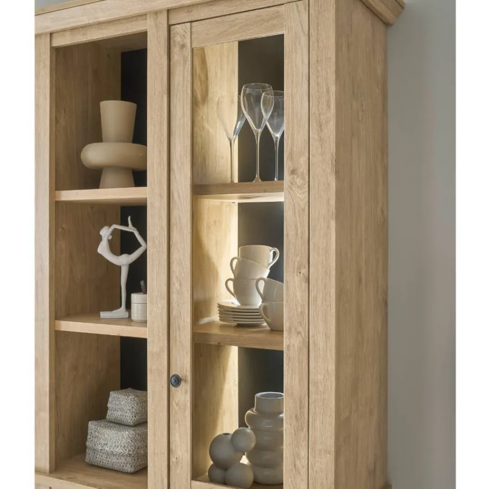 Wohnen Vitrinen|Wohnzimmer-Vitrinen*Landhaus-Vitrinenschrank in Eiche Gold - Hengas