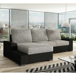 Wohnen Sofas|Sofa*L-Design Schlafcouch in Beigegrau und Schwarz - Rosch