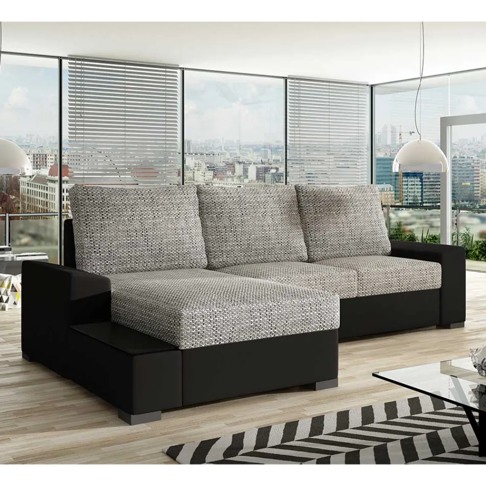 Wohnen Sofas|Sofa*L-Design Schlafcouch in Beigegrau und Schwarz - Rosch