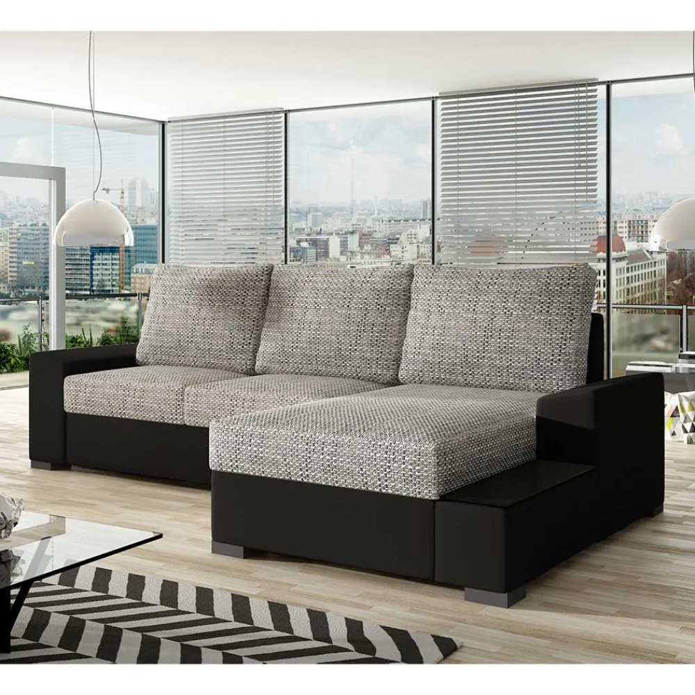 Wohnen Sofas|Sofa*L-Design Schlafcouch in Beigegrau und Schwarz - Rosch