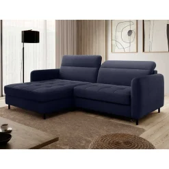 Wohnen Schlafsofas*L-Design Schlafsofa in Dunkelblau Samt - Kingston