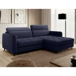 Wohnen Schlafsofas*L-Design Schlafsofa in Dunkelblau Samt - Kingston