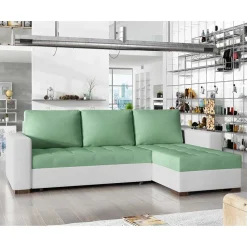 Wohnen Sofas|Sofa*L-Design Schlafsofa in Hellgrün und Weiß - Ingo