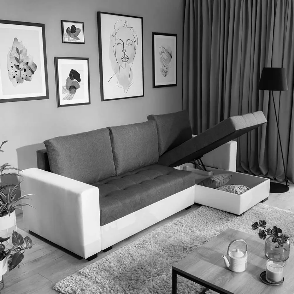 Wohnen Sofas|Sofa*L-Design Schlafsofa in Hellgrün und Weiß - Ingo