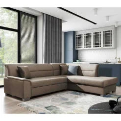 Wohnen Schlafsofas*L-Design Verwandlungssofa in Hellbraun Samt - Citerna