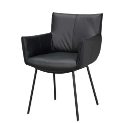 Wohnen Leder Armlehnenstuhl in Schwarz - Iliandro (2er Set)