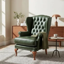 Wohnen Sessel & Hocker|Chesterfield Möbel*Leder Ohrensessel in Oliv Grün - Chesterfield - Jaiko