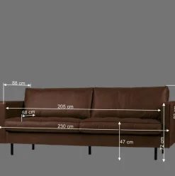 Wohnen Leder 3-Sitzer Couch in Braun Cognac - Eterna