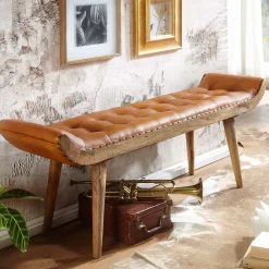 Wohnen Lederbank in Cognac Braun - Zyrjeta