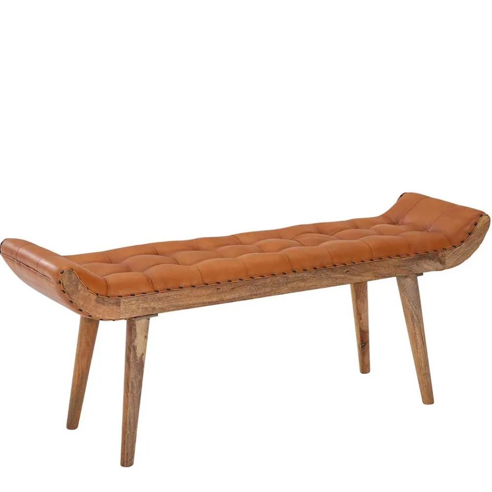 Wohnen Lederbank in Cognac Braun - Zyrjeta