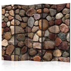 Wohnen Leinwand Paravent Bunte Kieselmauer - Aurelius