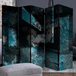 Wohnen Leinwand Paravent in Blau & Grau bedruckt - Hincomi