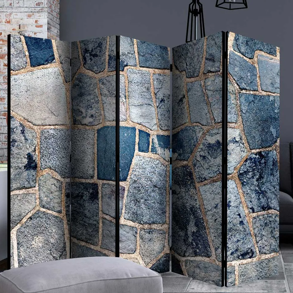 Wohnen Graue Möbel|Paravents*Leinwand Paravent in grauer Stein Mauer Optik - Tordino