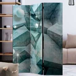 Wohnen Leinwand Paravent in Grau & Blau bedruckt - Hodossa