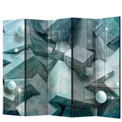 Wohnen Leinwand Paravent in Grau & Blau bedruckt - Hodossa