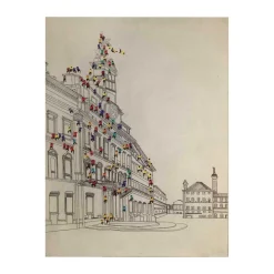 Wohnen Leinwandbild mit Gebäuden und Menschen - Onesty