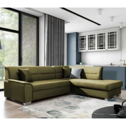 Wohnen Schlafsofas*L-Form Funktionssofa in Oliv Grün Samtstoff - Donnys