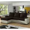 Wohnen Schlafsofas*L-Form Schlafsofa in Dunkelbraun und Cremeweiß - Minia
