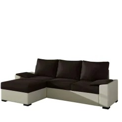 Wohnen Schlafsofas*L-Form Schlafsofa in Dunkelbraun und Cremeweiß - Minia