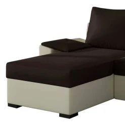 Wohnen Schlafsofas*L-Form Schlafsofa in Dunkelbraun und Cremeweiß - Minia
