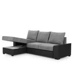 Wohnen Schlafsofas*L-Form Schlafsofa in Dunkelbraun und Cremeweiß - Minia