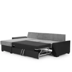 Wohnen Schlafsofas*L-Form Schlafsofa in Dunkelbraun und Cremeweiß - Minia