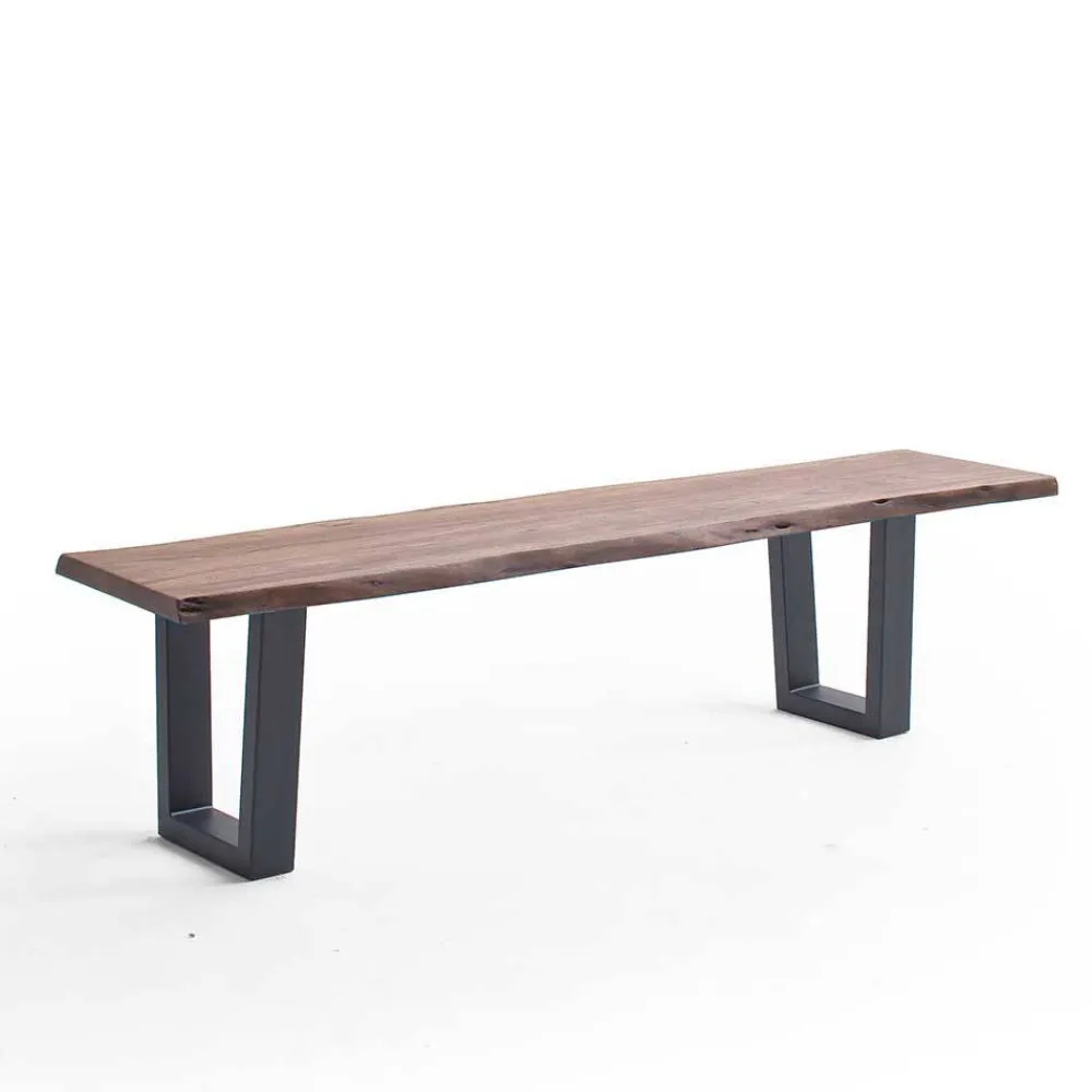 Wohnen Metall-Gartenmöbel|Gartenbänke*Live Edge Esszimmerbank mit Trapezbeinen - Malinsia