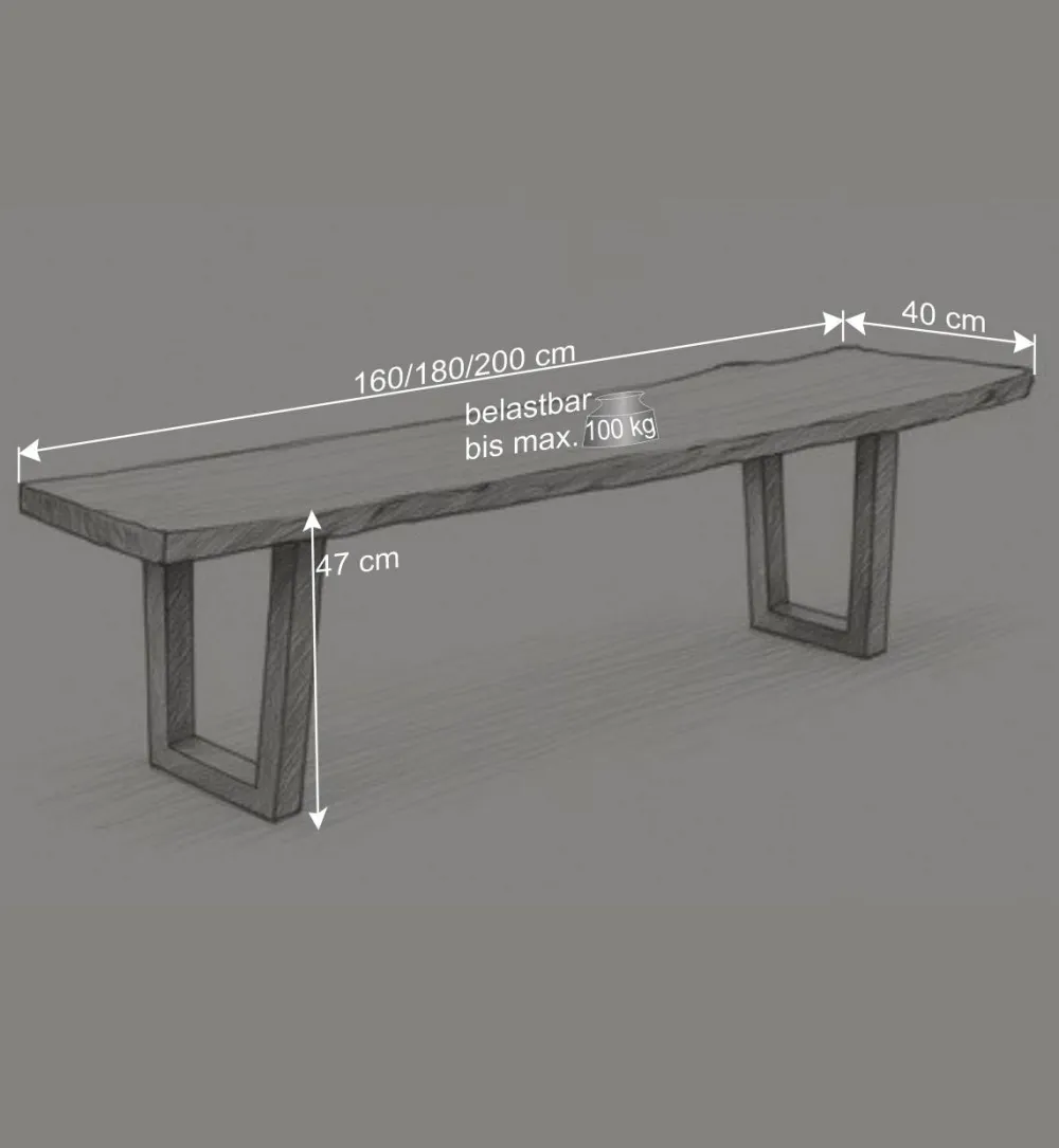 Wohnen Metall-Gartenmöbel|Gartenbänke*Live Edge Esszimmerbank mit Trapezbeinen - Malinsia