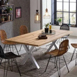 Wohnen Living Edge Wildeiche Tisch mit X Füßen - Gastruna