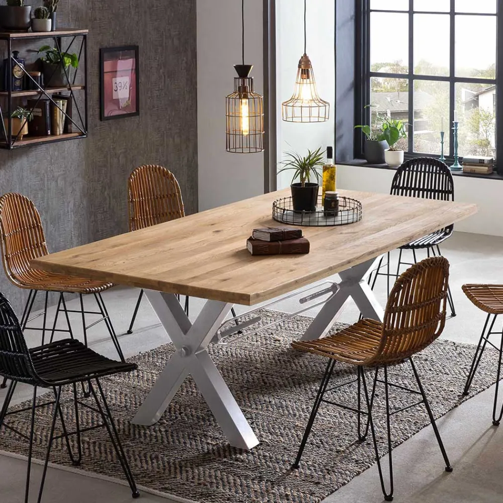 Wohnen Living Edge Wildeiche Tisch mit X Füßen - Gastruna