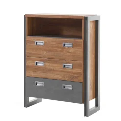 Wohnen Graue Möbel|Loft Möbel*Loft Design Kommode im Eiche dunkel Dekor und Schwarz - Rompira