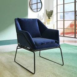 Wohnen Loft Designsessel in Blau Samt - Circlefun