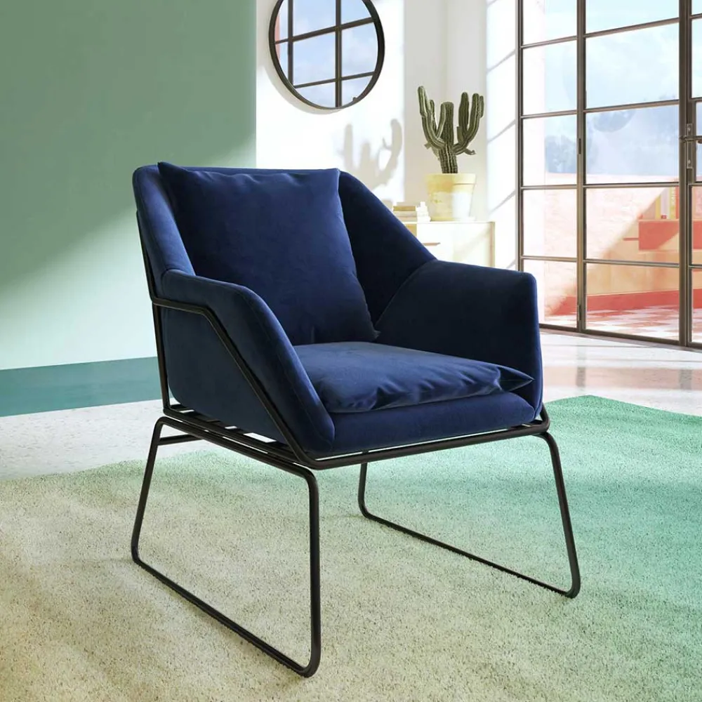 Wohnen Loft Designsessel in Blau Samt - Circlefun